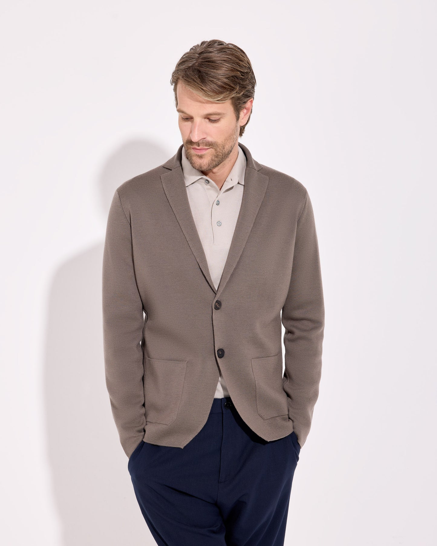 Giacca monopetto punto milano lana merino verde salvia