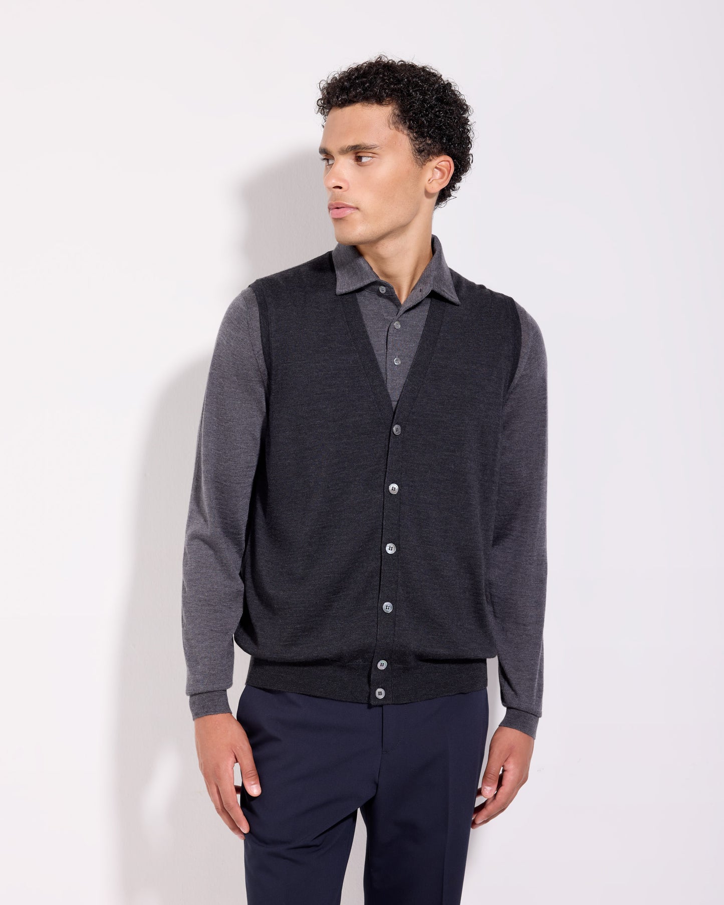 Gilet con bottoni royal merino antracite