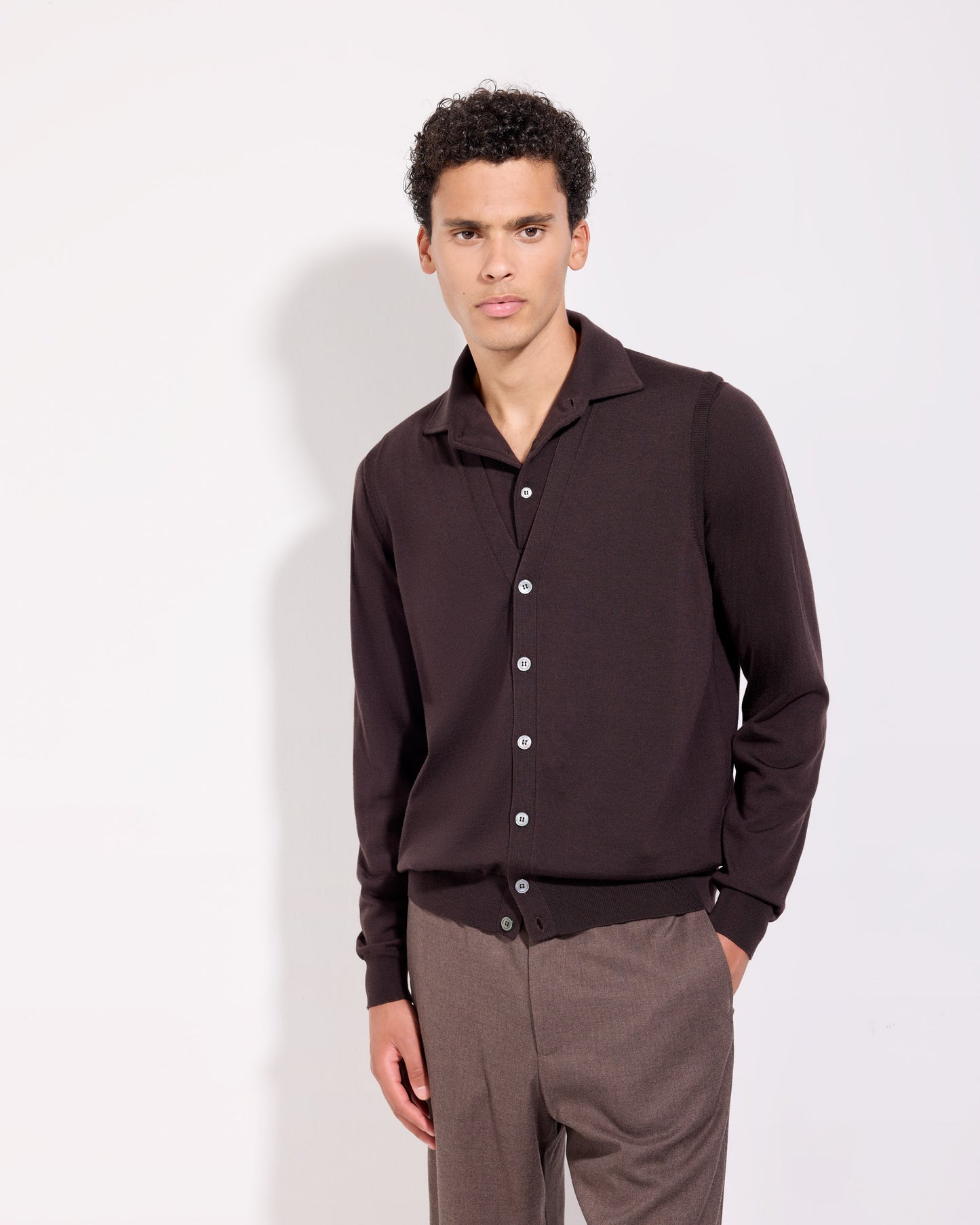 Gilet con bottoni royal merino caffè