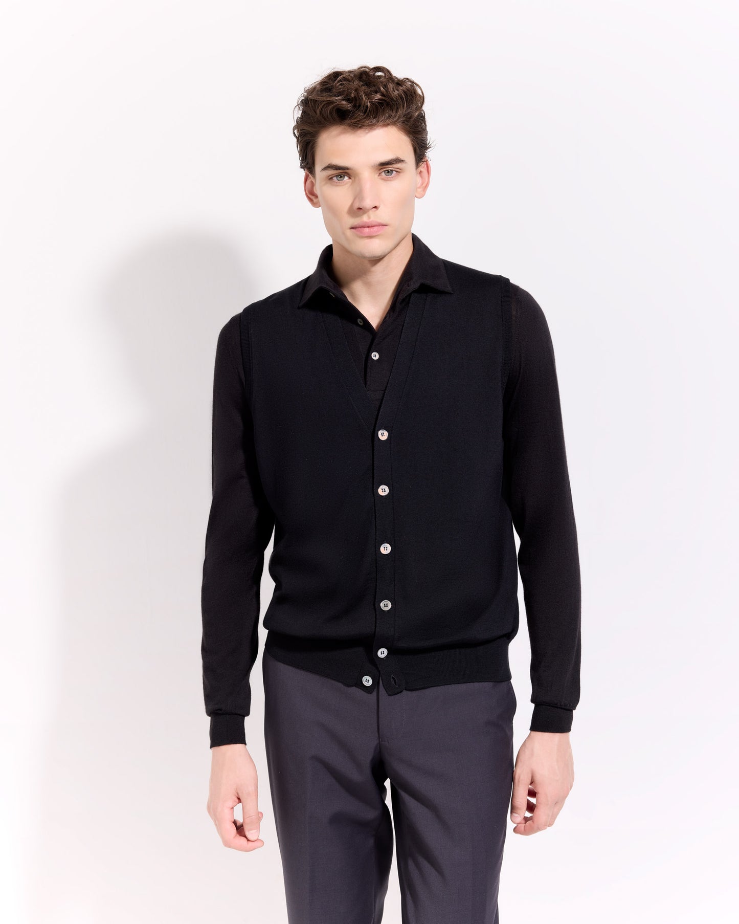 Gilet con bottoni royal merino nero