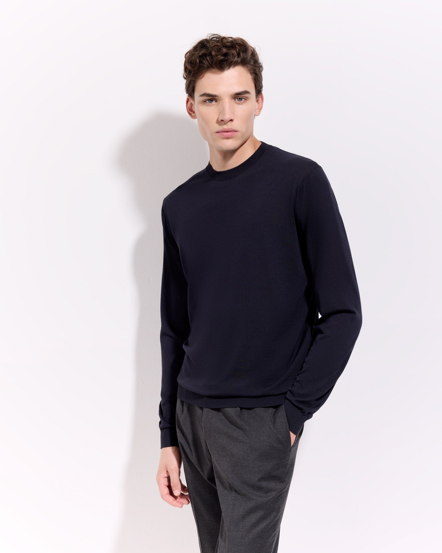 Girocollo 180s merino blu navy
