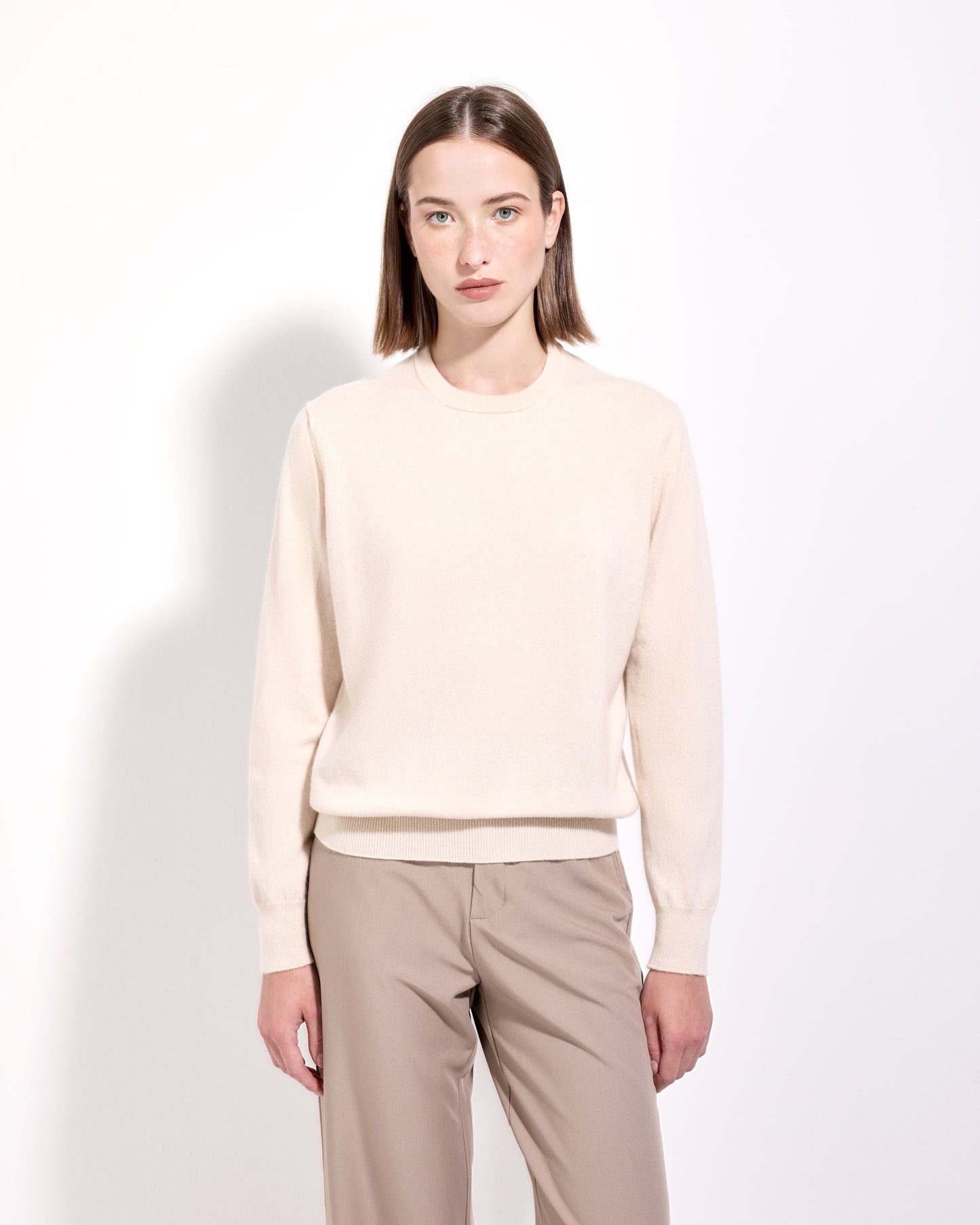 Girocollo cashmere albino naturale