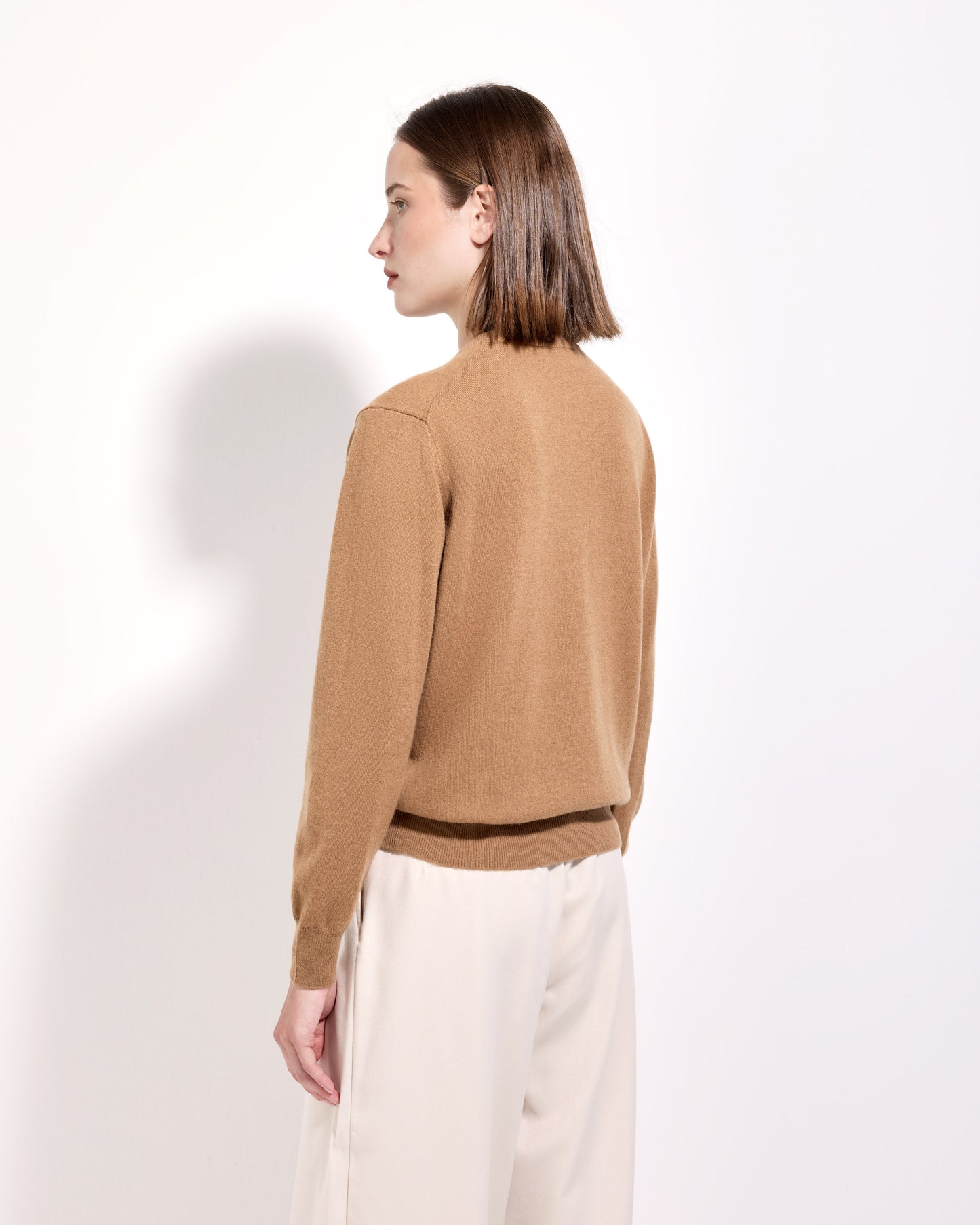 Girocollo cashmere cammello scuro