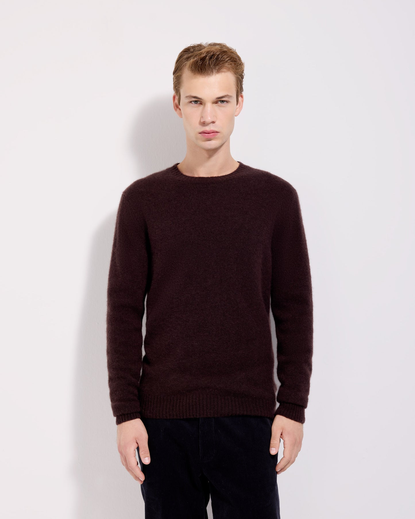 Girocollo garzato cashmere seta caffè