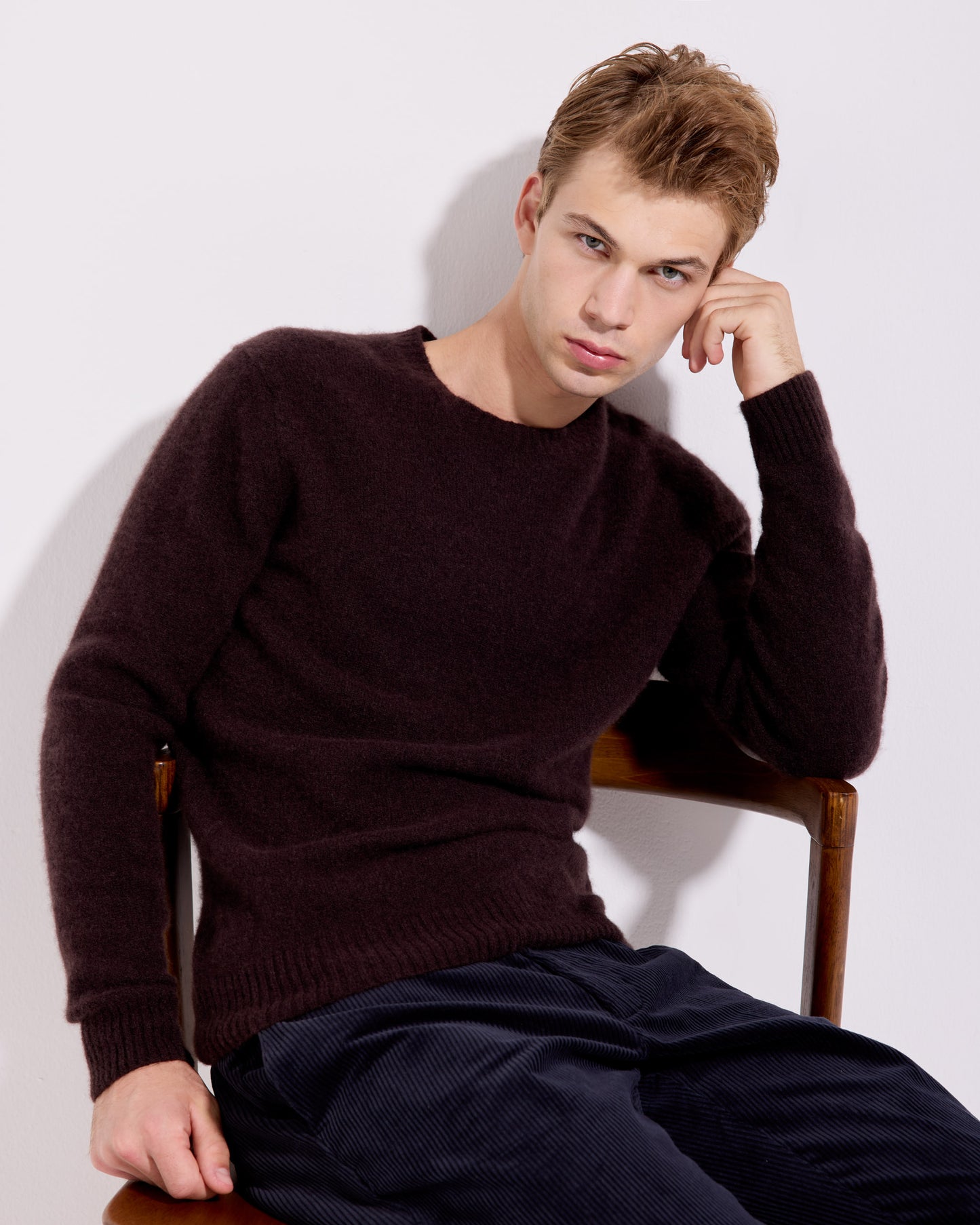 Girocollo garzato cashmere seta caffè