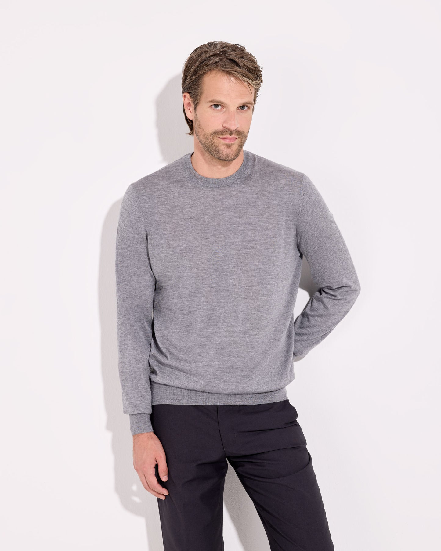 Girocollo cashmere seta grigio fumo
