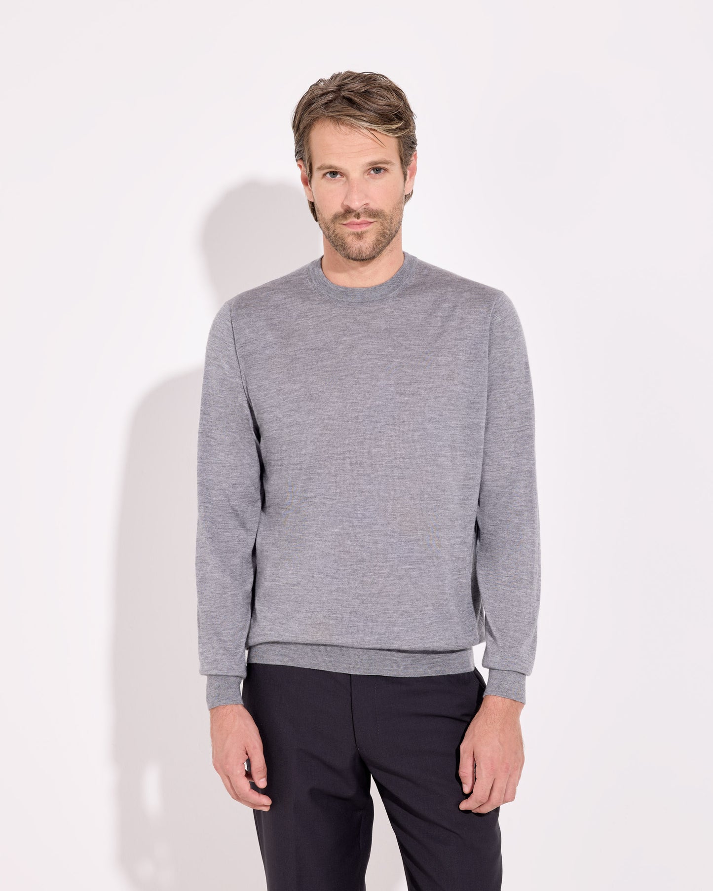 Girocollo cashmere seta grigio fumo