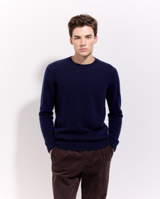 Girocollo garzato cashmere seta indaco