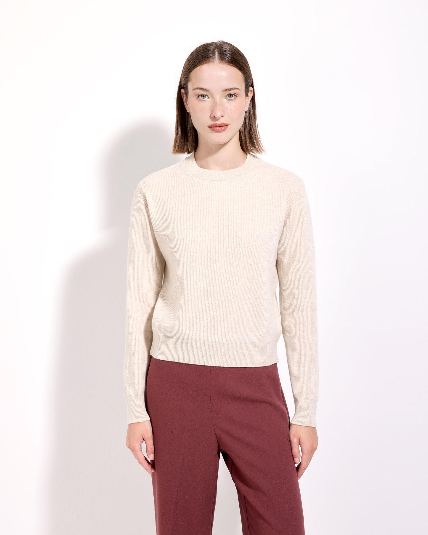 Girocollo costa inglese lana seta cashmere bianco lana