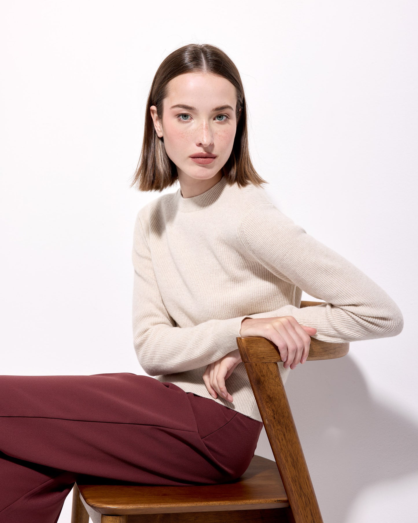 Girocollo costa inglese lana seta cashmere bianco lana