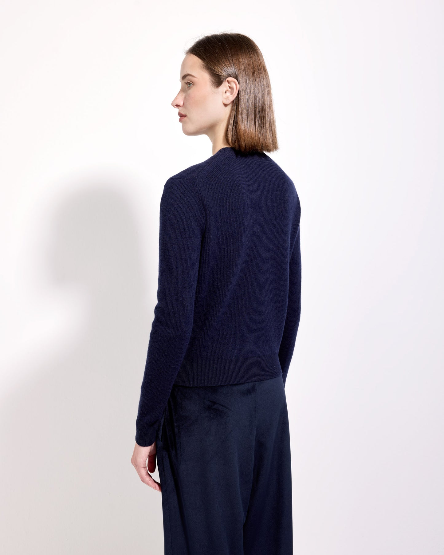 Girocollo costa inglese lana seta cashmere blu navy