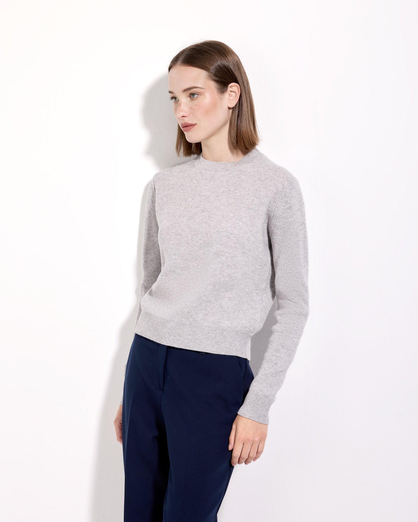 Girocollo costa inglese lana seta cashmere grigio perla