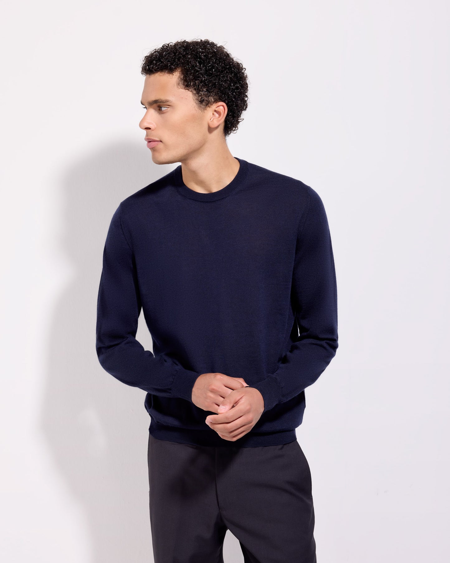 Girocollo lana seta cashmere blu navy