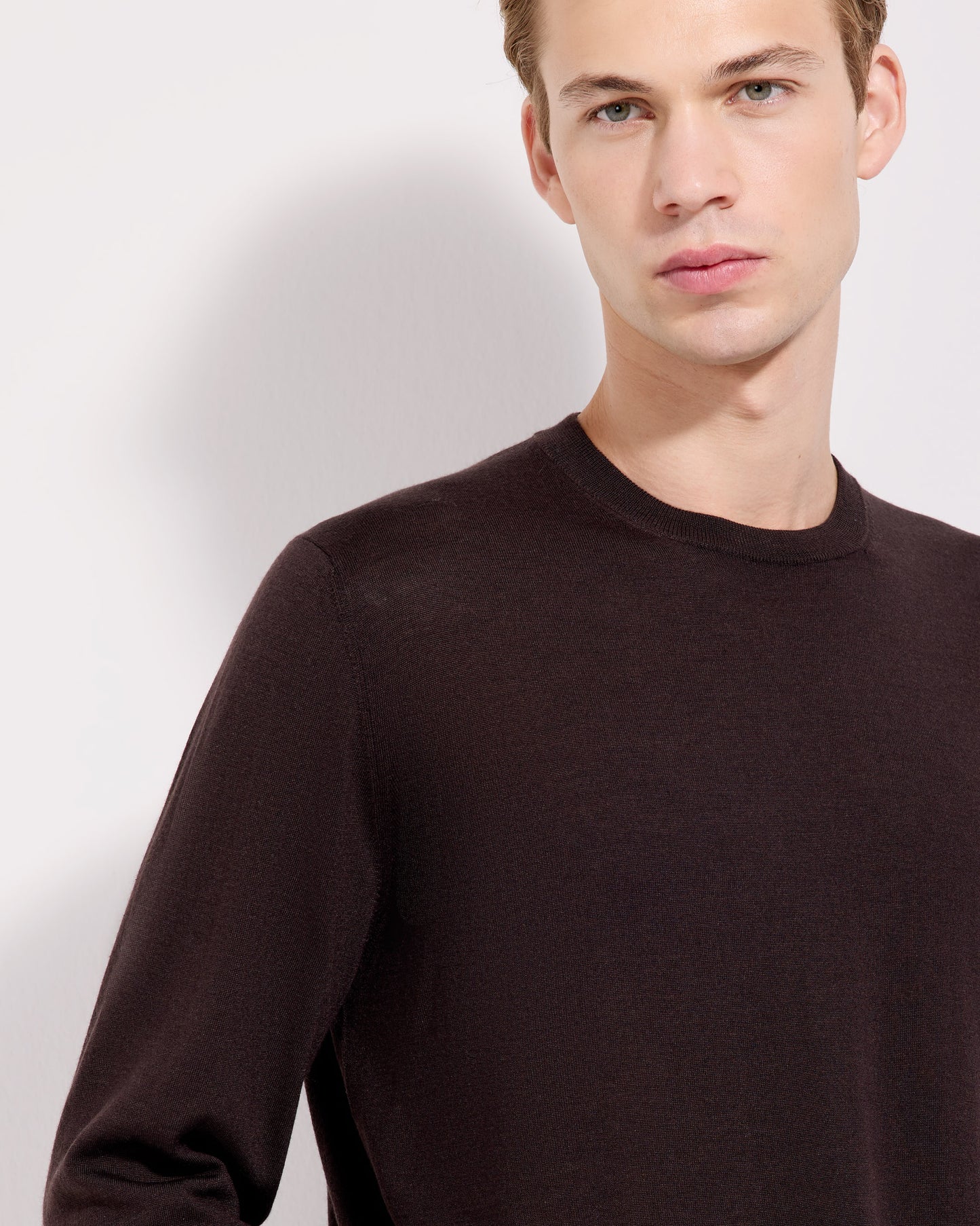 Girocollo lana seta cashmere caffè