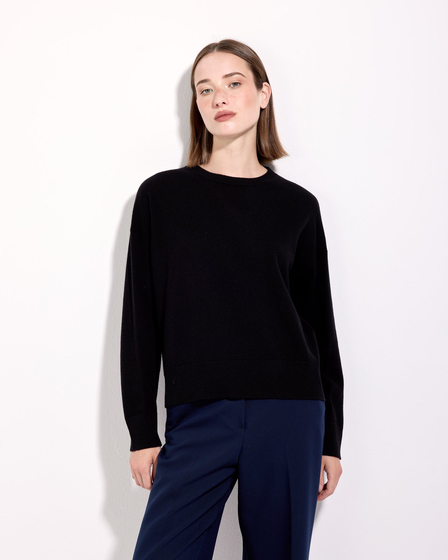 Girocollo lana seta cashmere nero
