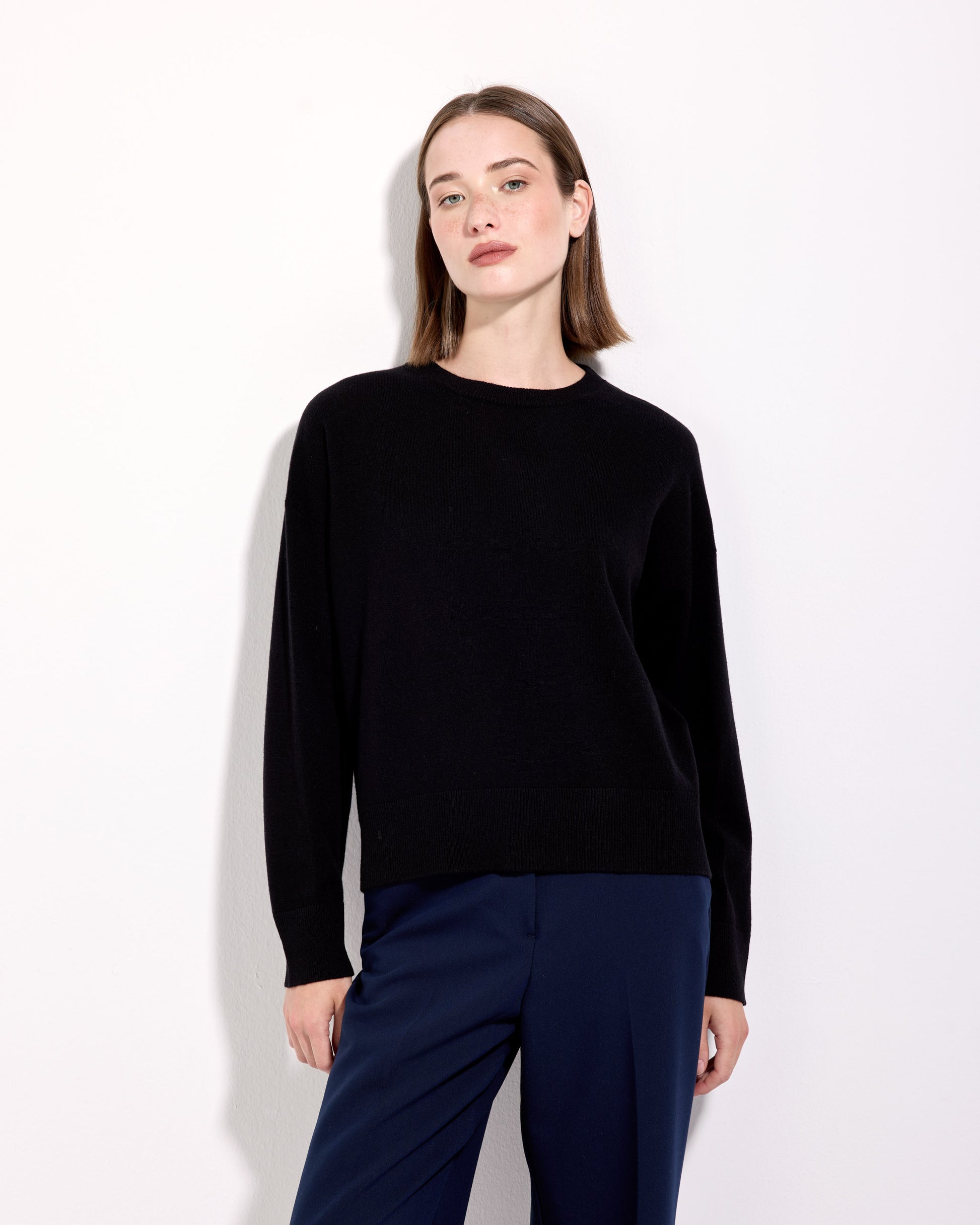 Girocollo lana seta cashmere nero