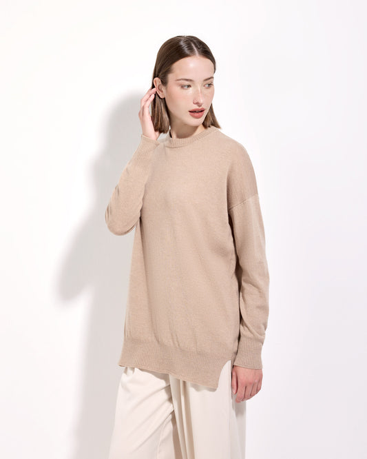 Girocollo lana seta cashmere sabbia