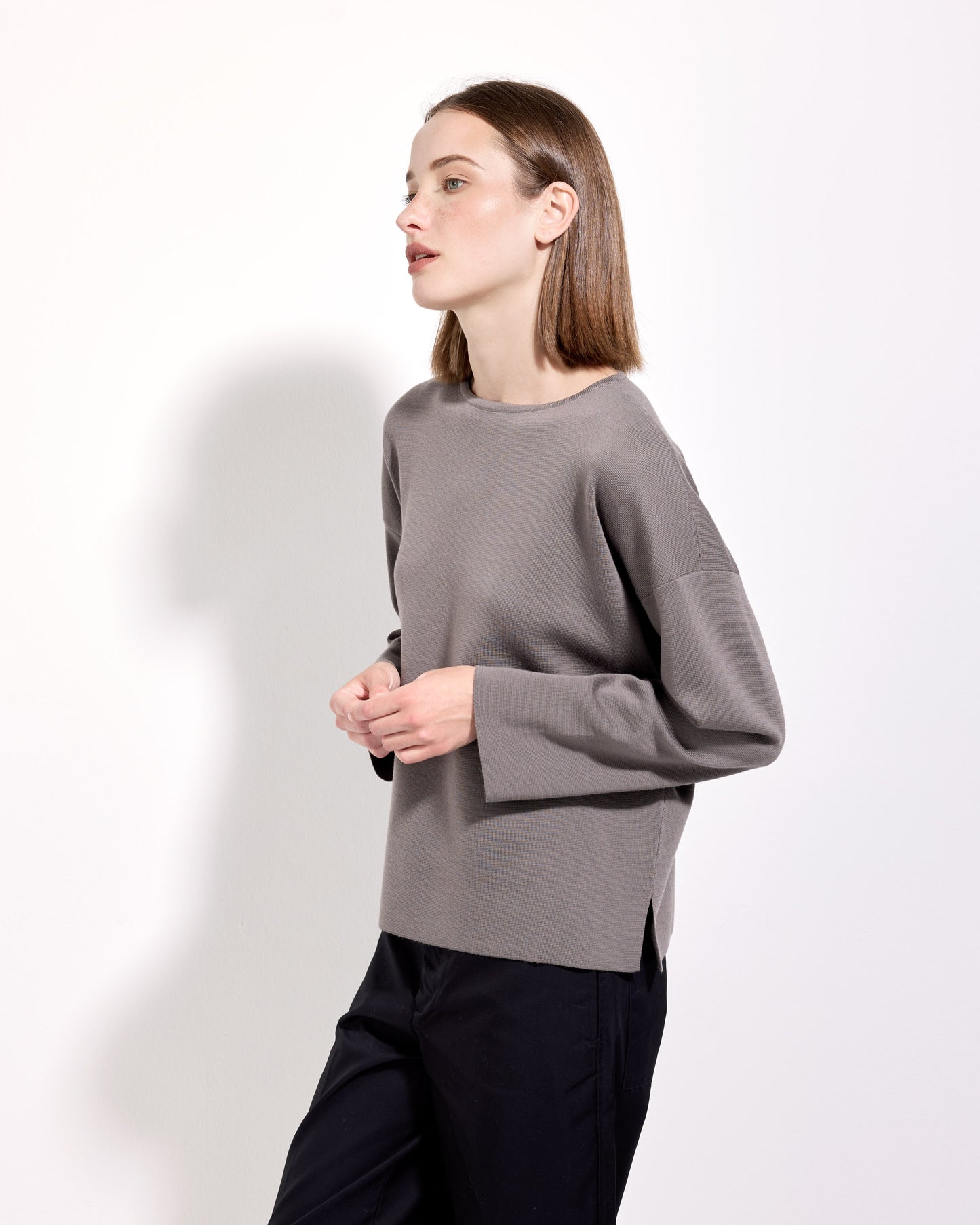 Girocollo punto milano royal merino tortora