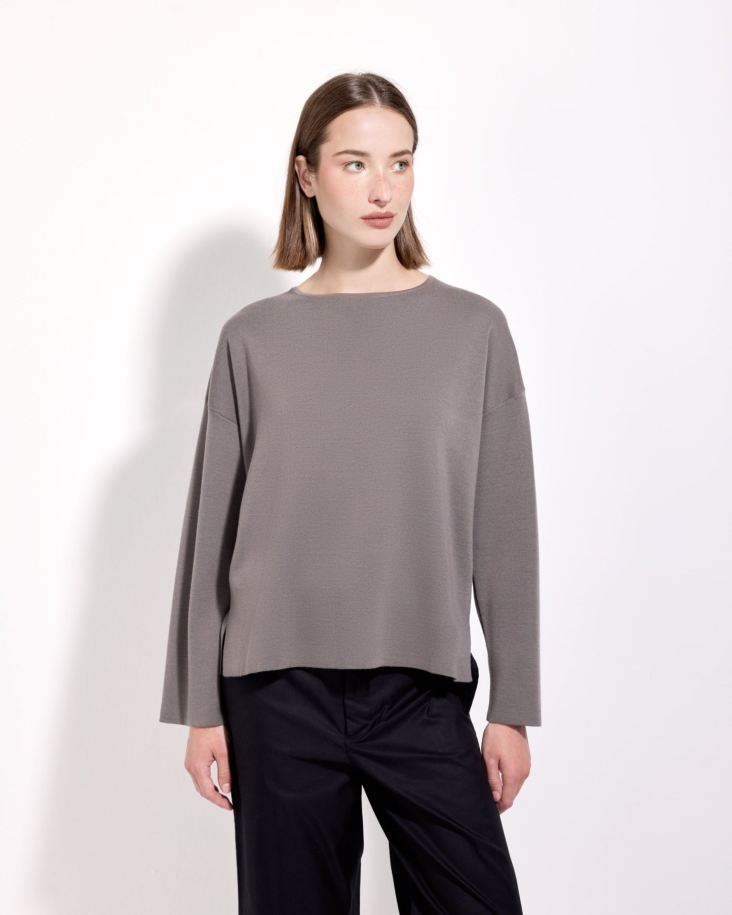 Girocollo punto milano royal merino tortora