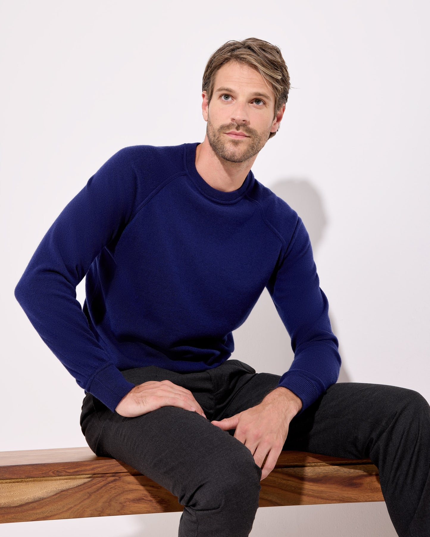 Girocollo raglan lana cashmere blu zaffiro
