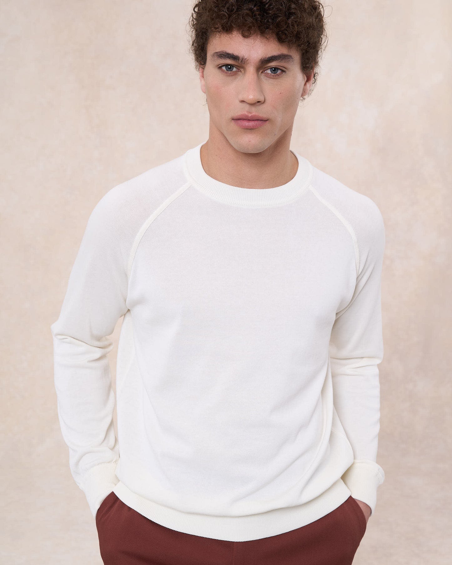 Maglia girocollo raglan bianco latte in cotone