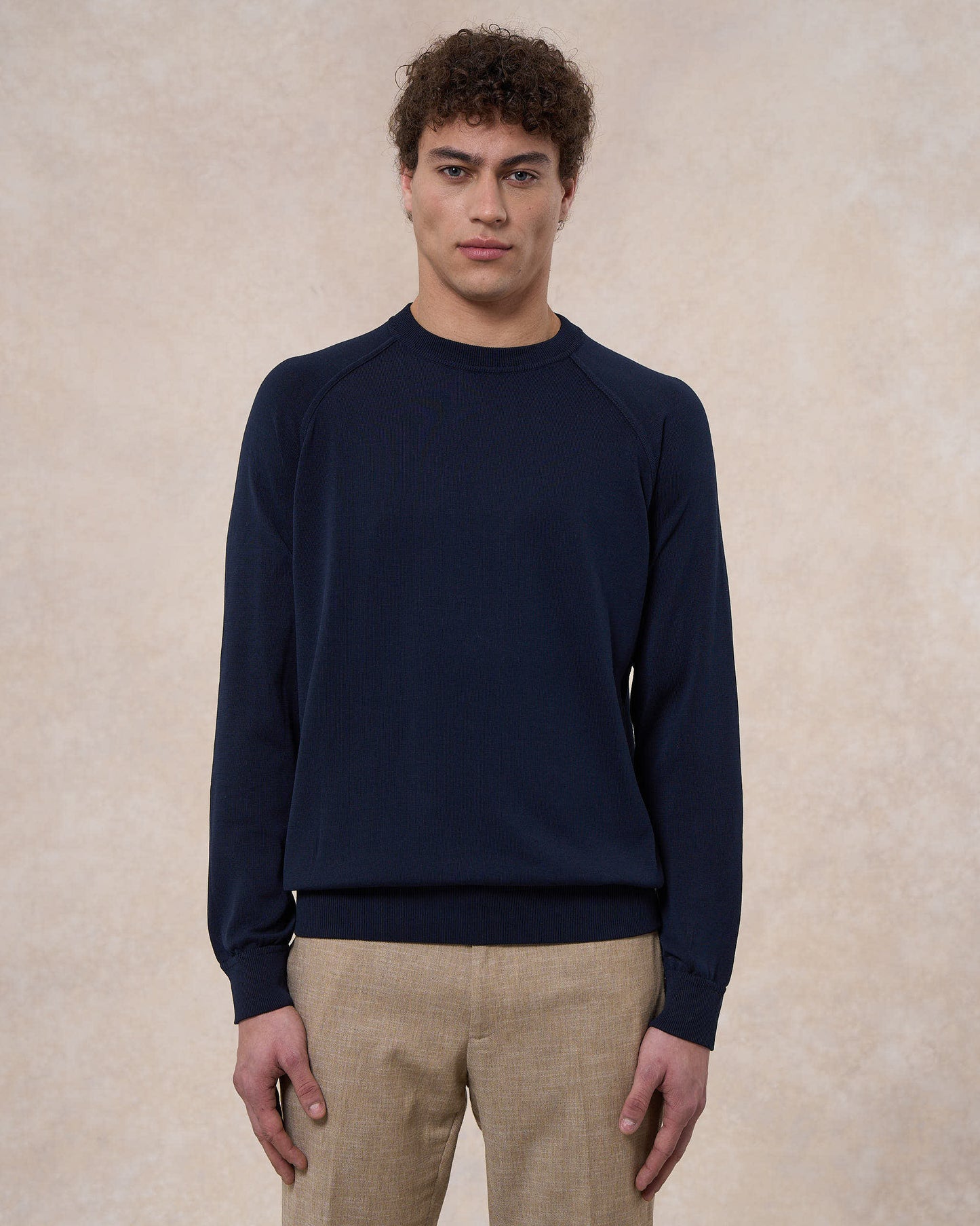 Maglia girocollo raglan blu navy in cotone