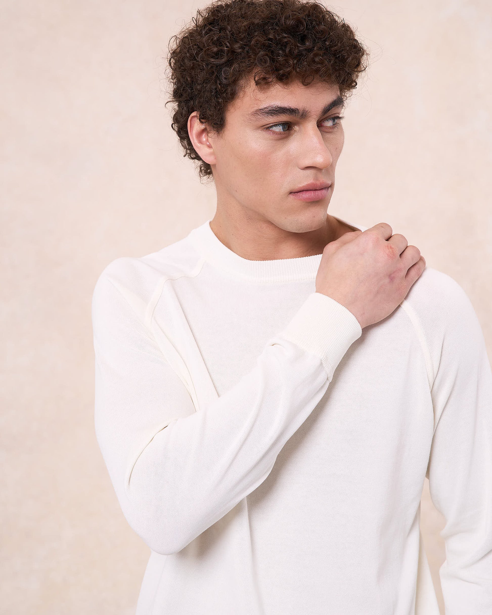 Maglia girocollo raglan bianco latte in cotone
