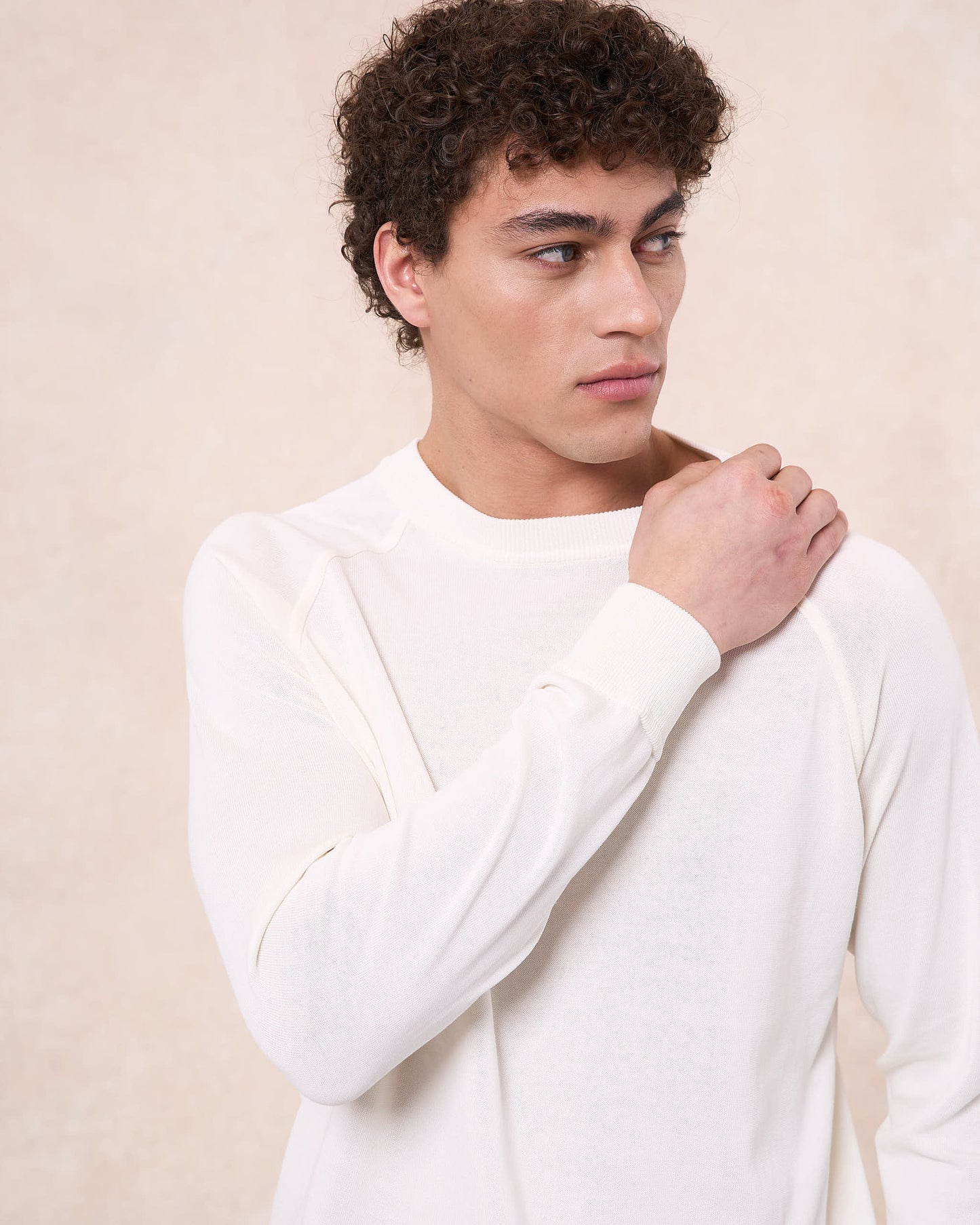 Maglia girocollo raglan bianco latte in cotone