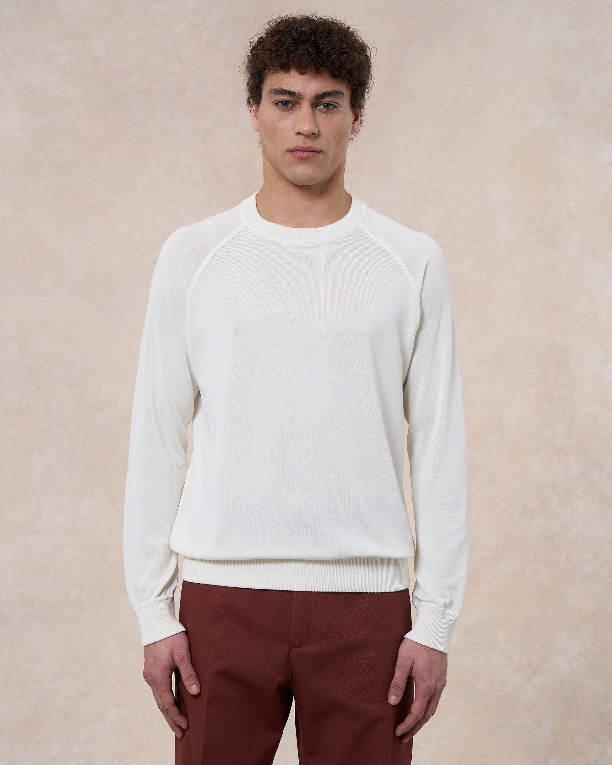 Maglia girocollo raglan bianco latte in cotone