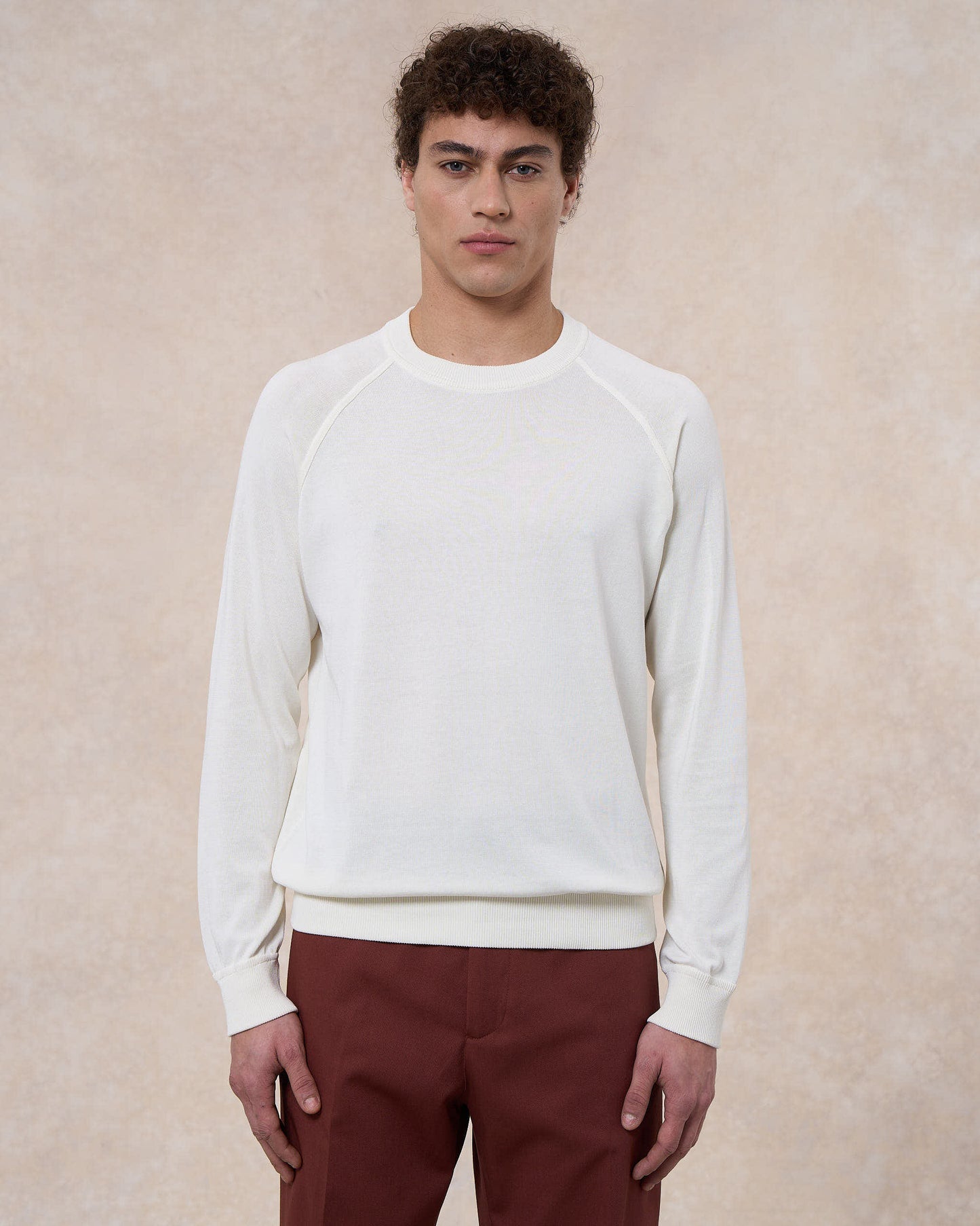 Maglia girocollo raglan bianco latte in cotone