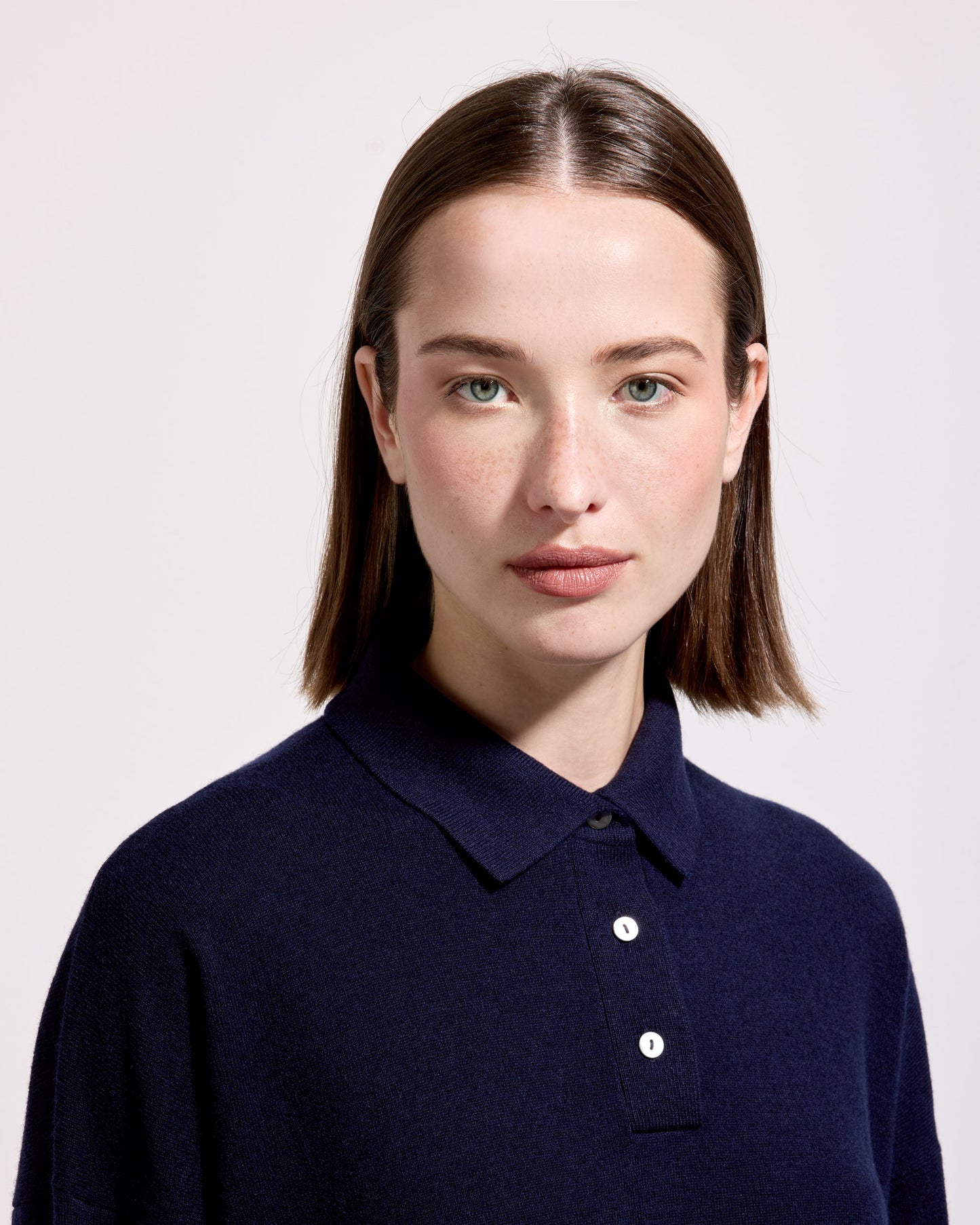 Maglia a polo lana seta cashmere blu navy