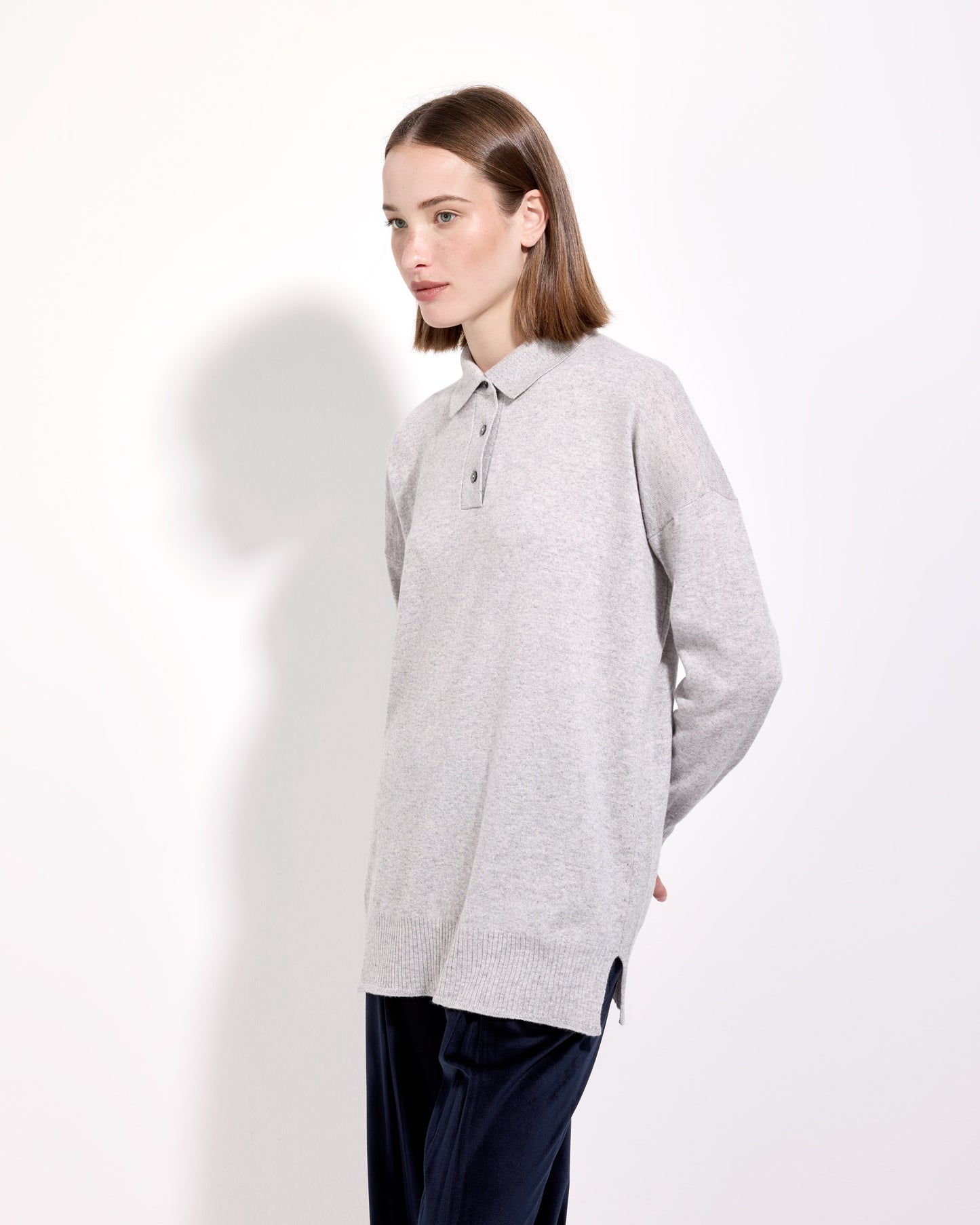 Maglia a polo lana seta cashmere grigio perla