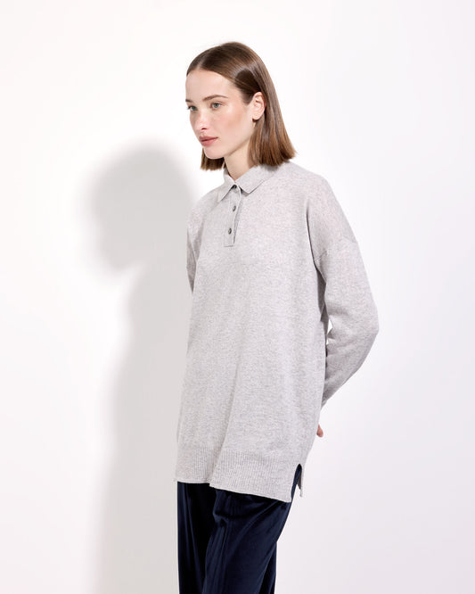 Maglia a polo lana seta cashmere grigio perla