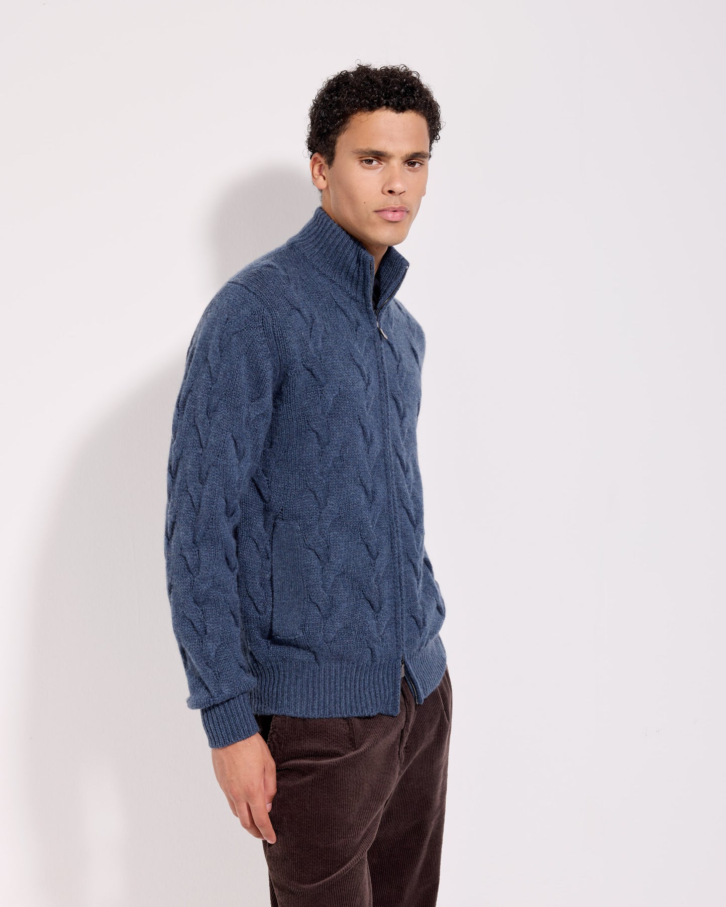 Fullzip trecce cashmere blu avio