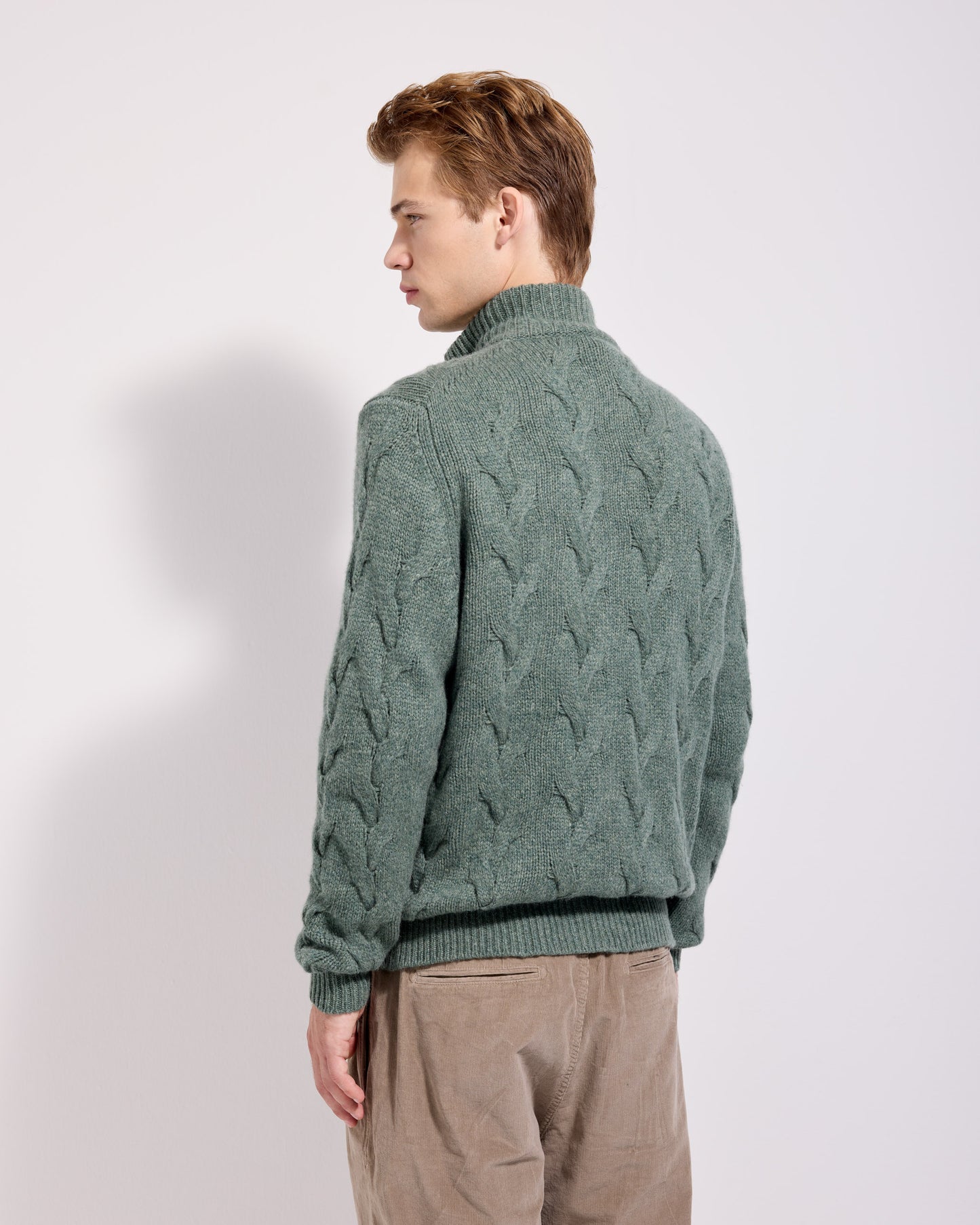 Fullzip trecce cashmere verde salvia