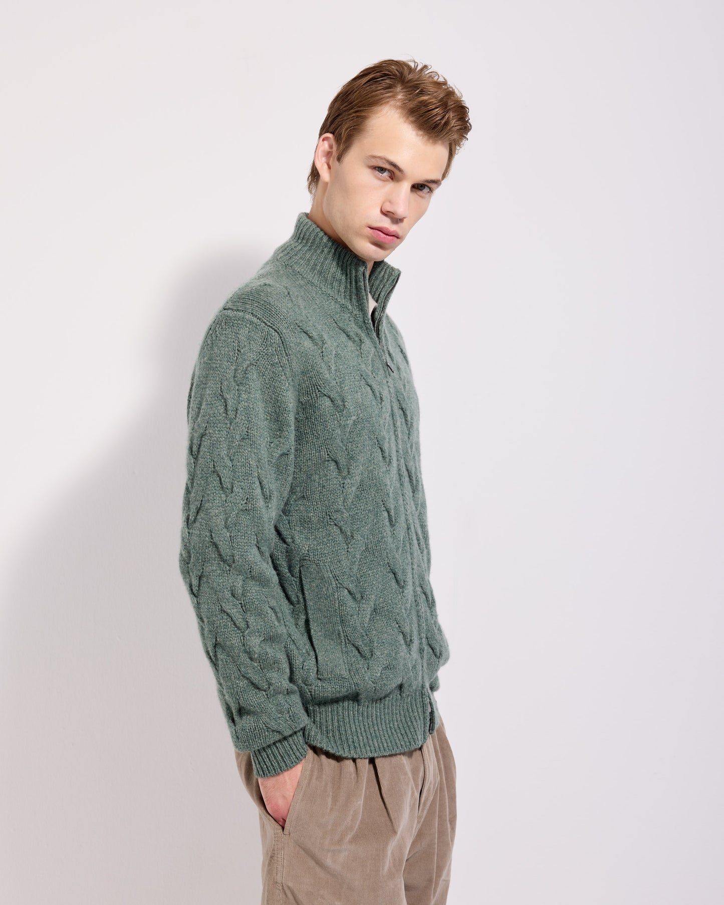 Fullzip trecce cashmere verde salvia