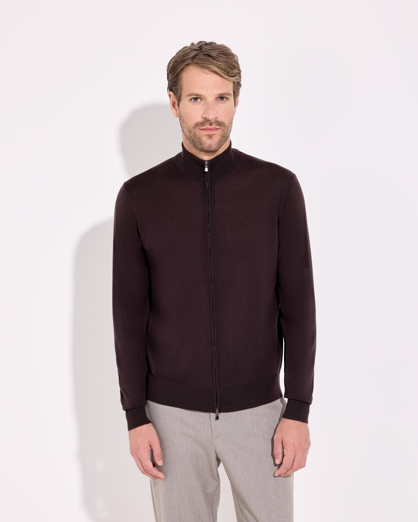 Maglia fullzip royal merino caffè