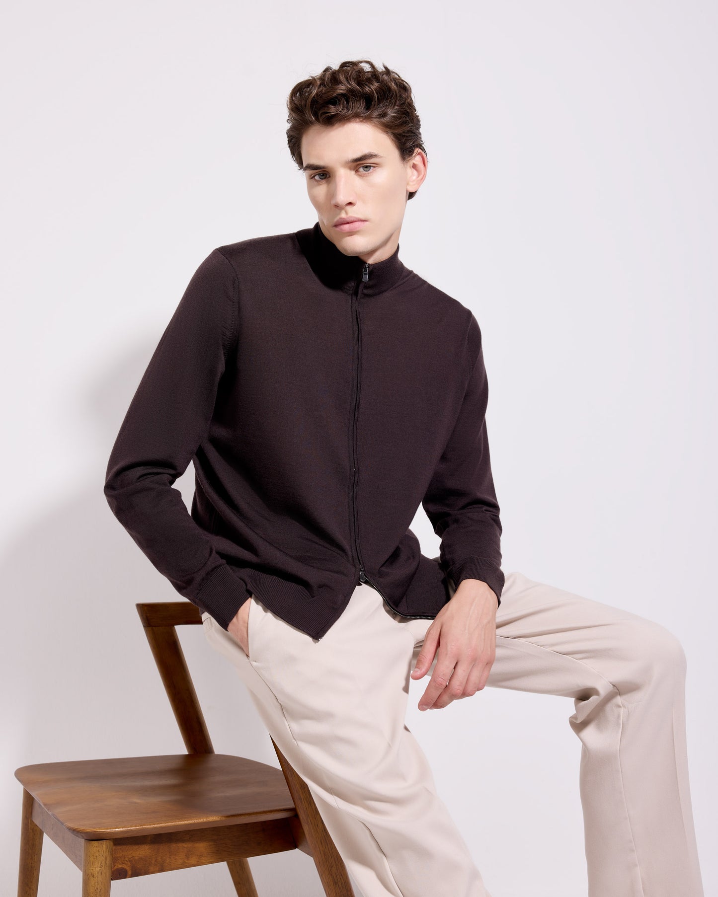 Maglia fullzip royal merino caffè