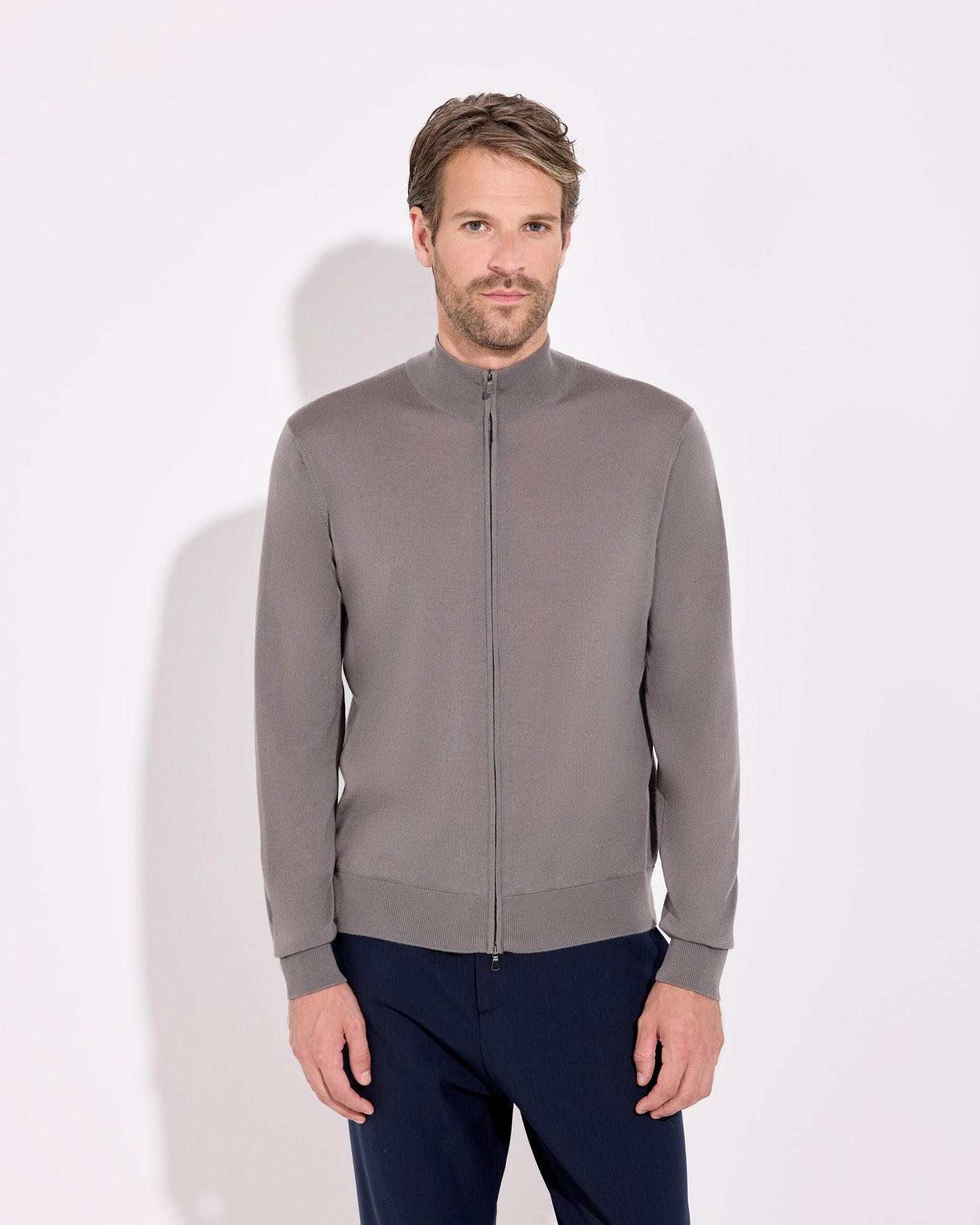Maglia fullzip royal merino tortora