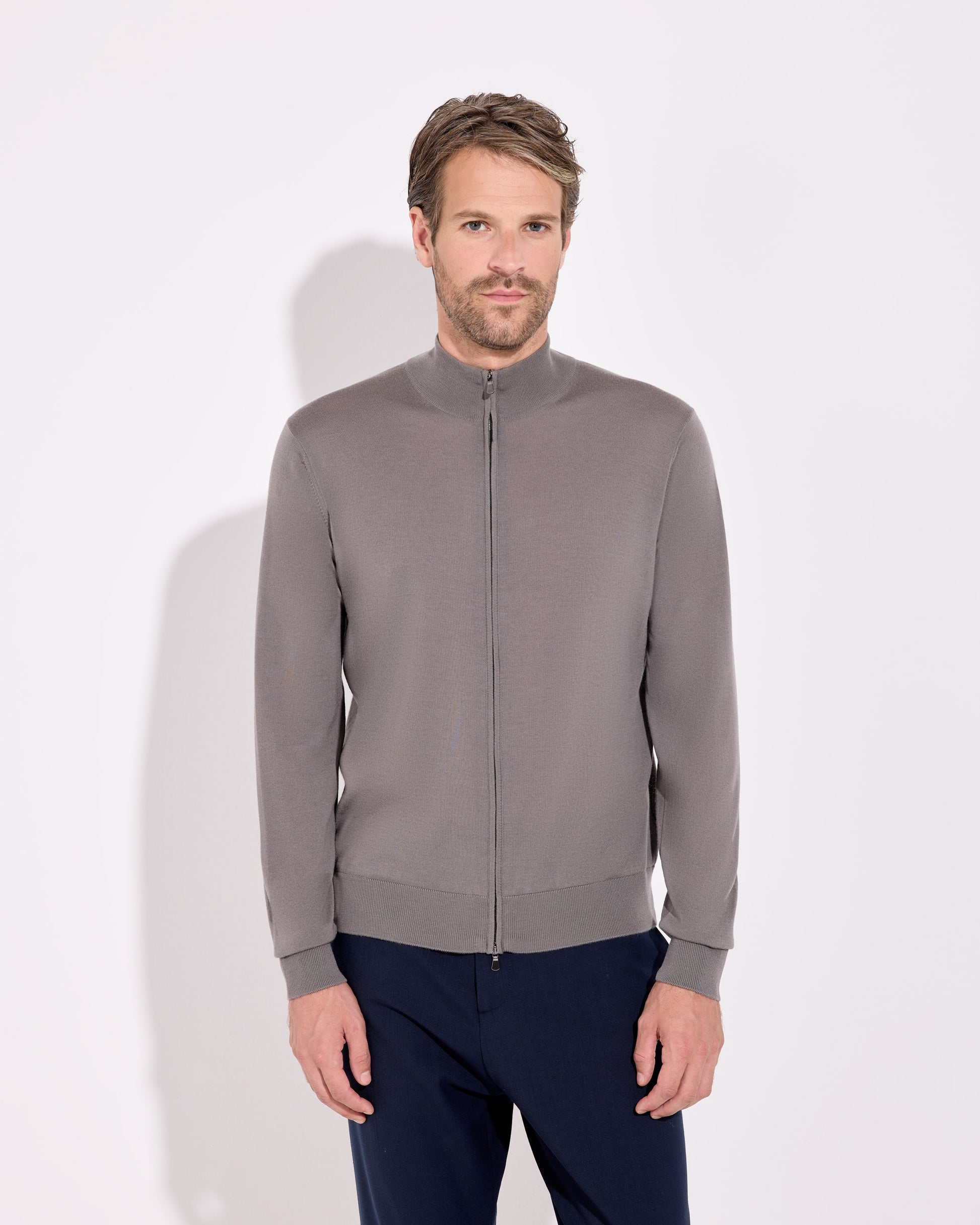 Maglia fullzip royal merino tortora