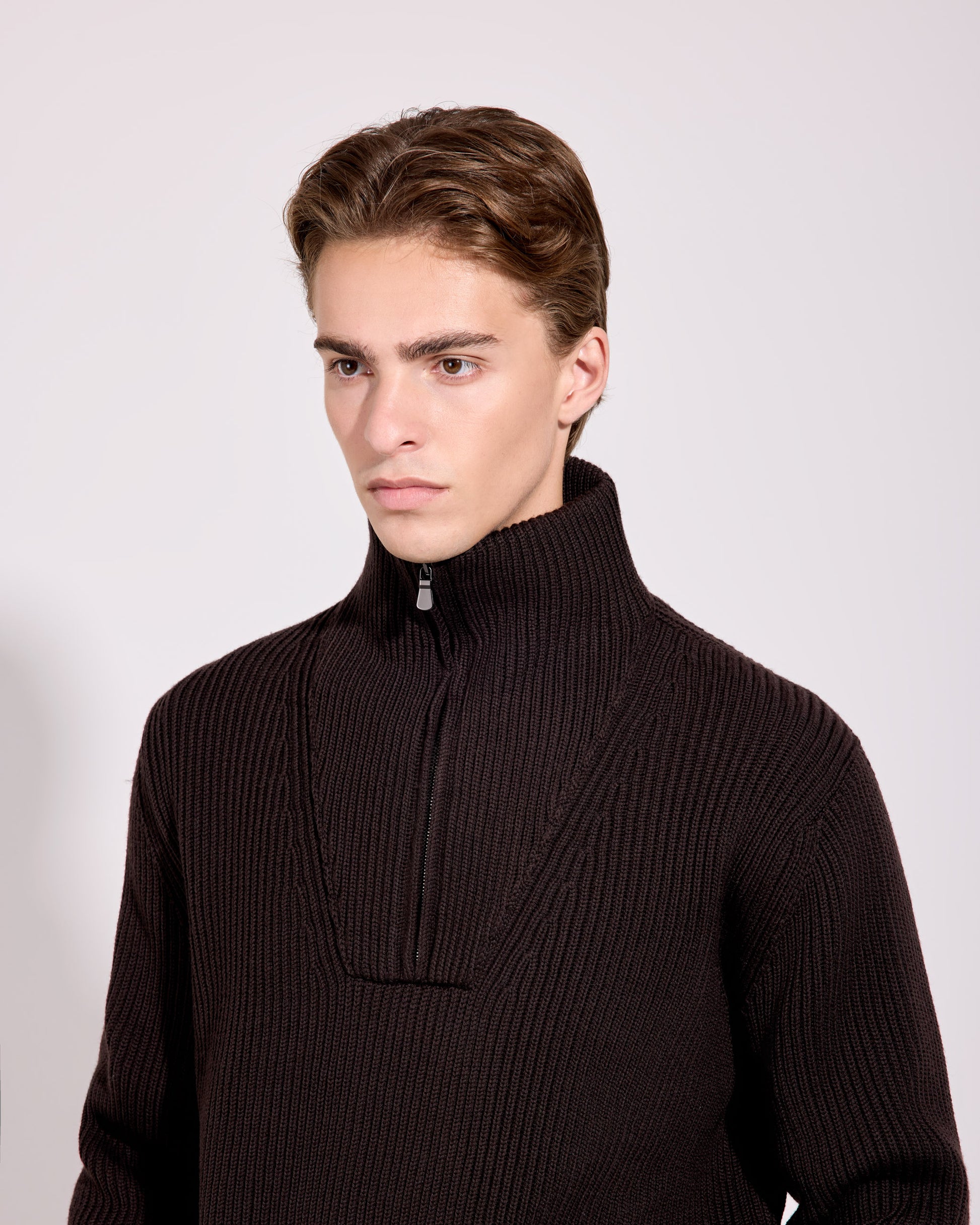 Maglia mezza zip lana merino cioccolato