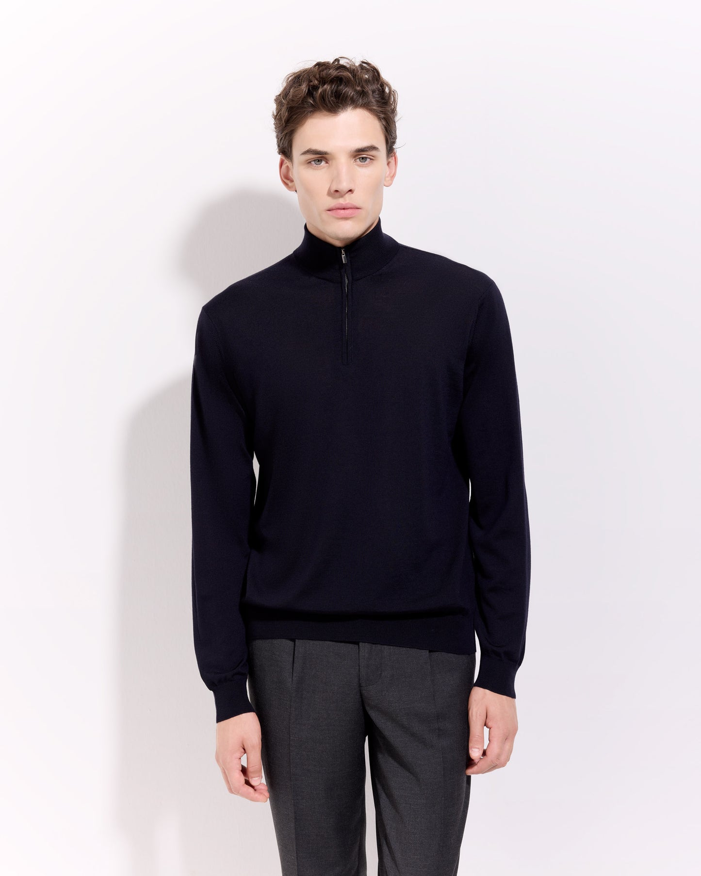Maglia mezza zip royal merino blu navy