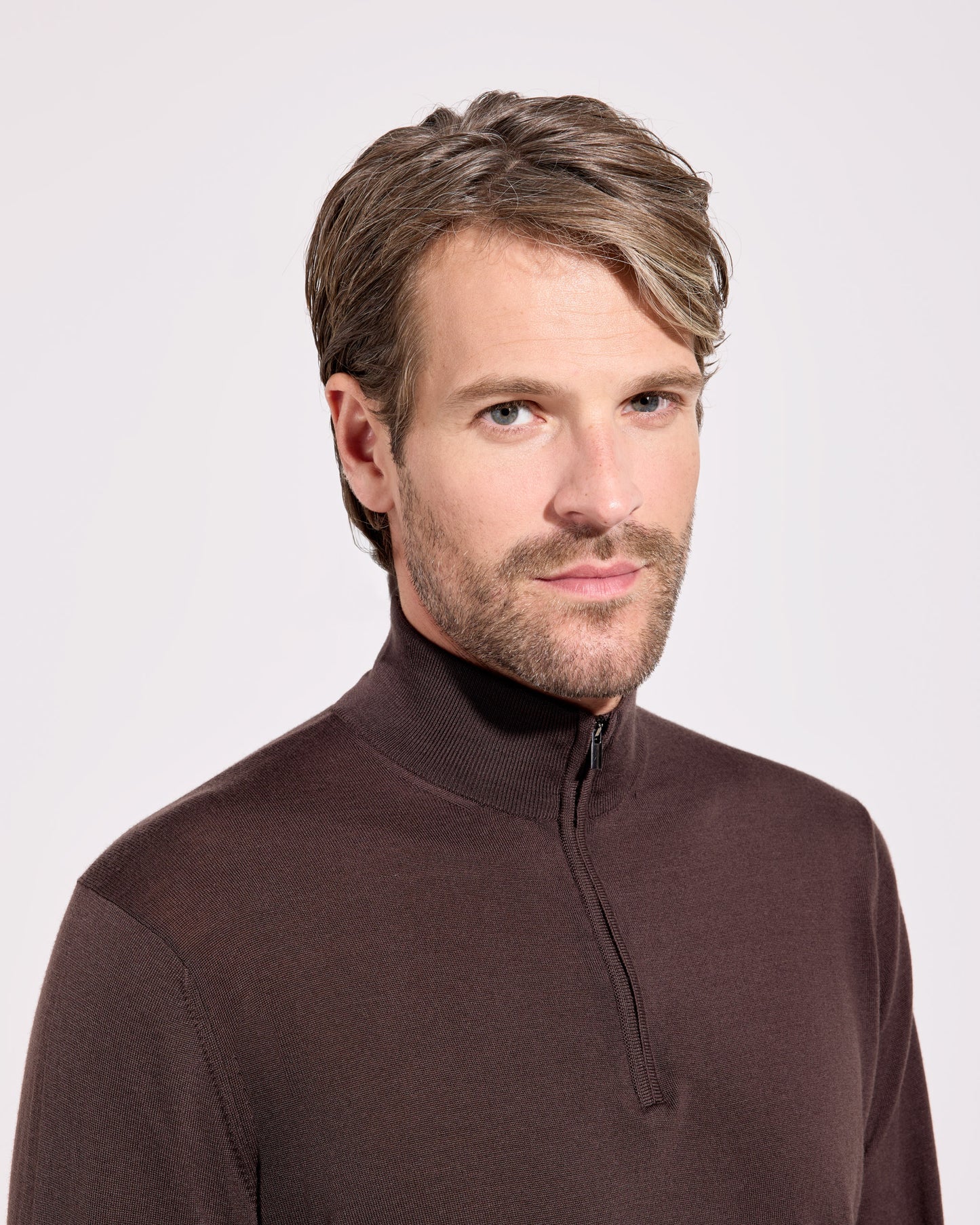 Maglia mezza zip royal merino cioccolato