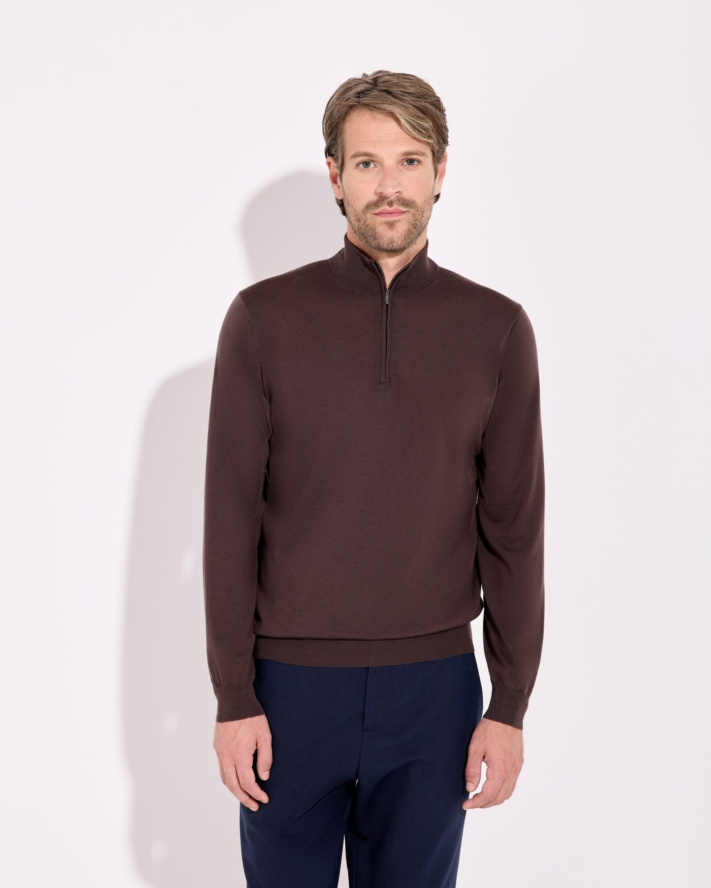 Maglia mezza zip royal merino cioccolato