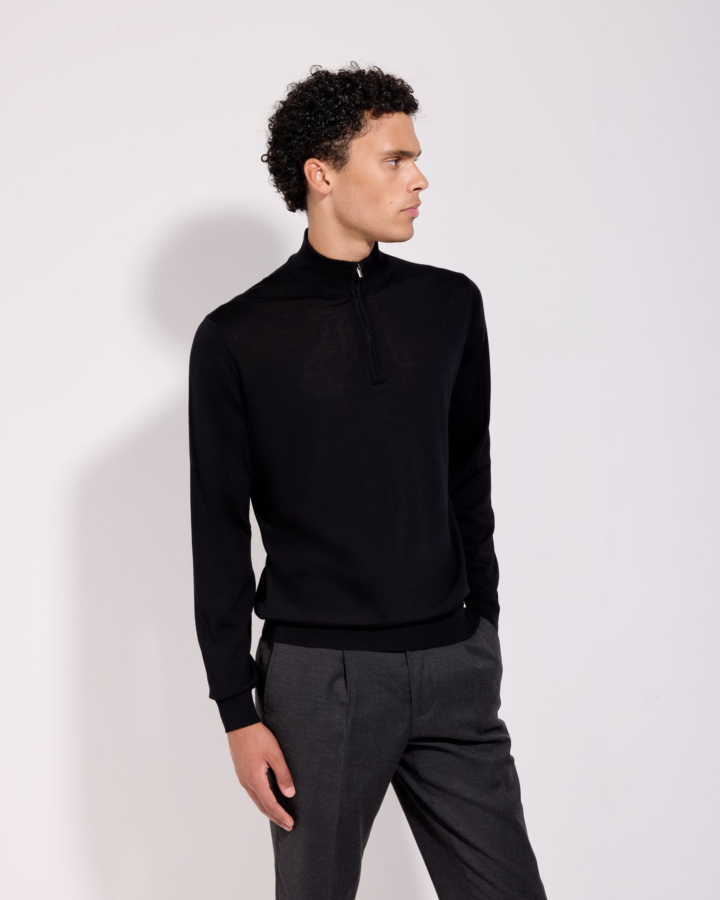 Maglia mezza zip royal merino nero