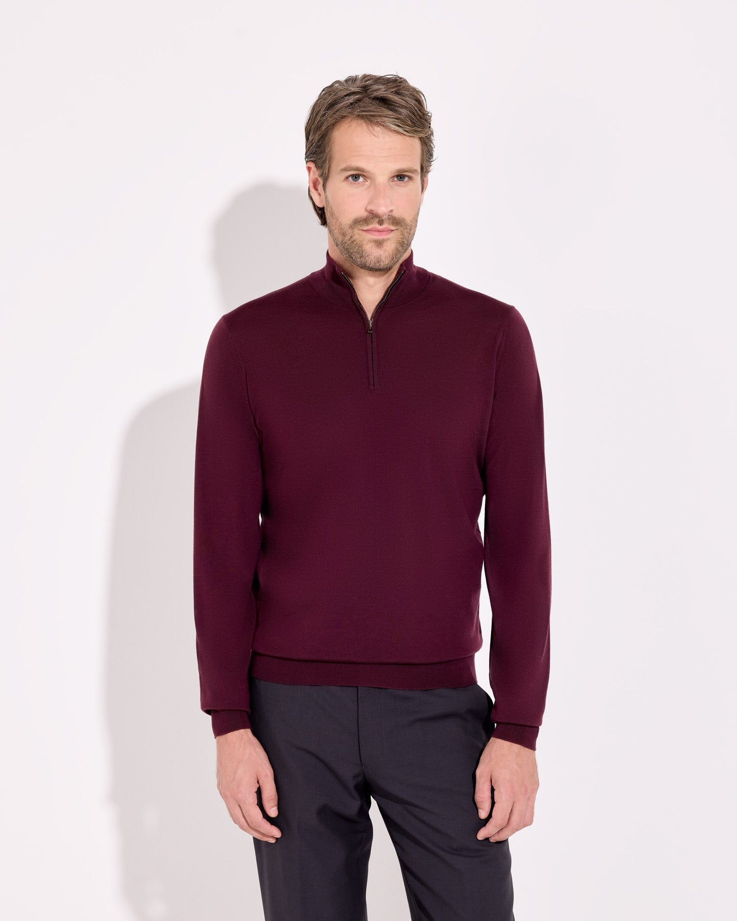 Maglia mezza zip royal merino rosso bruciato