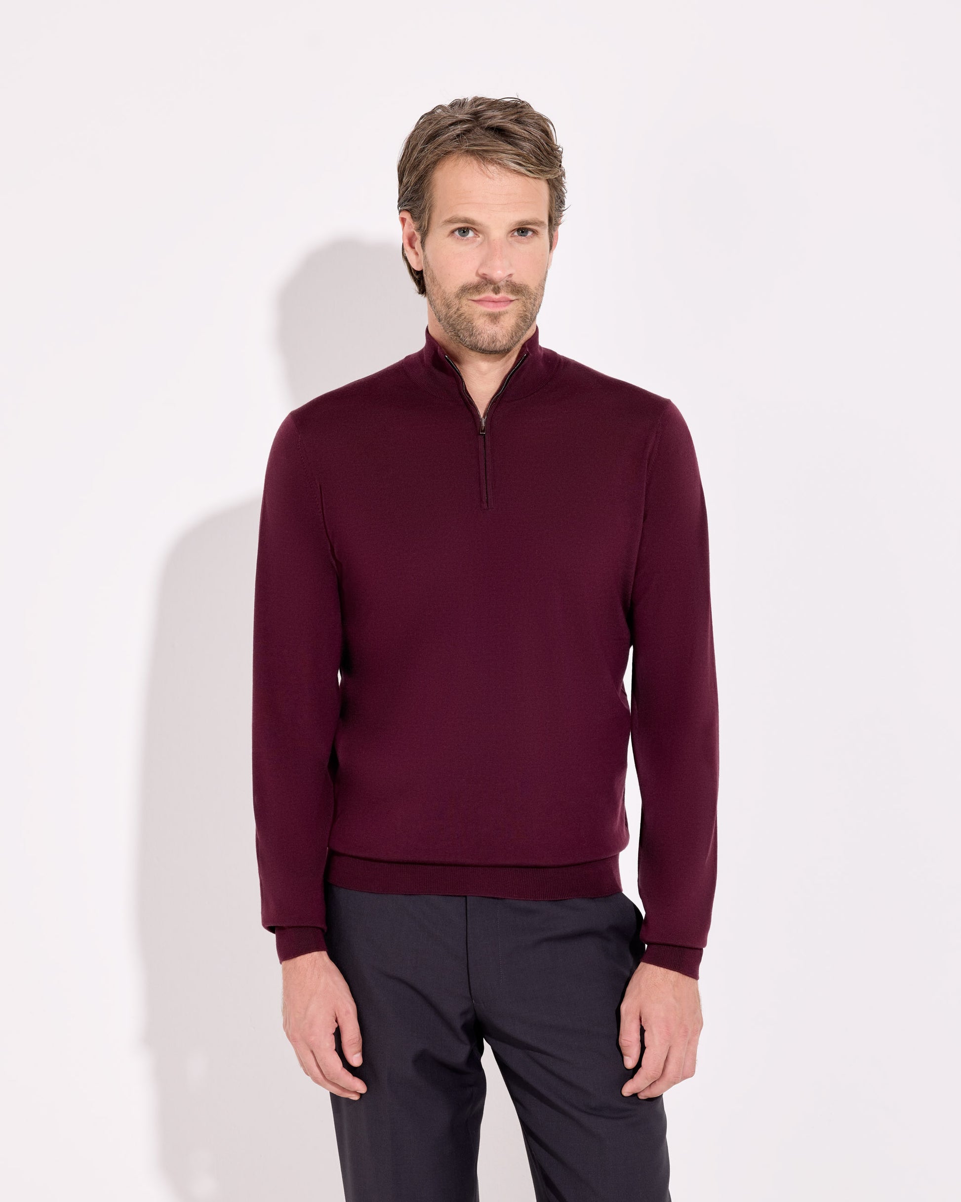 Maglia mezza zip royal merino rosso bruciato