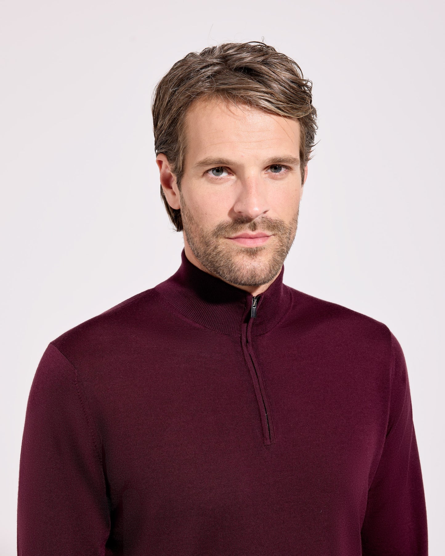 Maglia mezza zip royal merino rosso bruciato