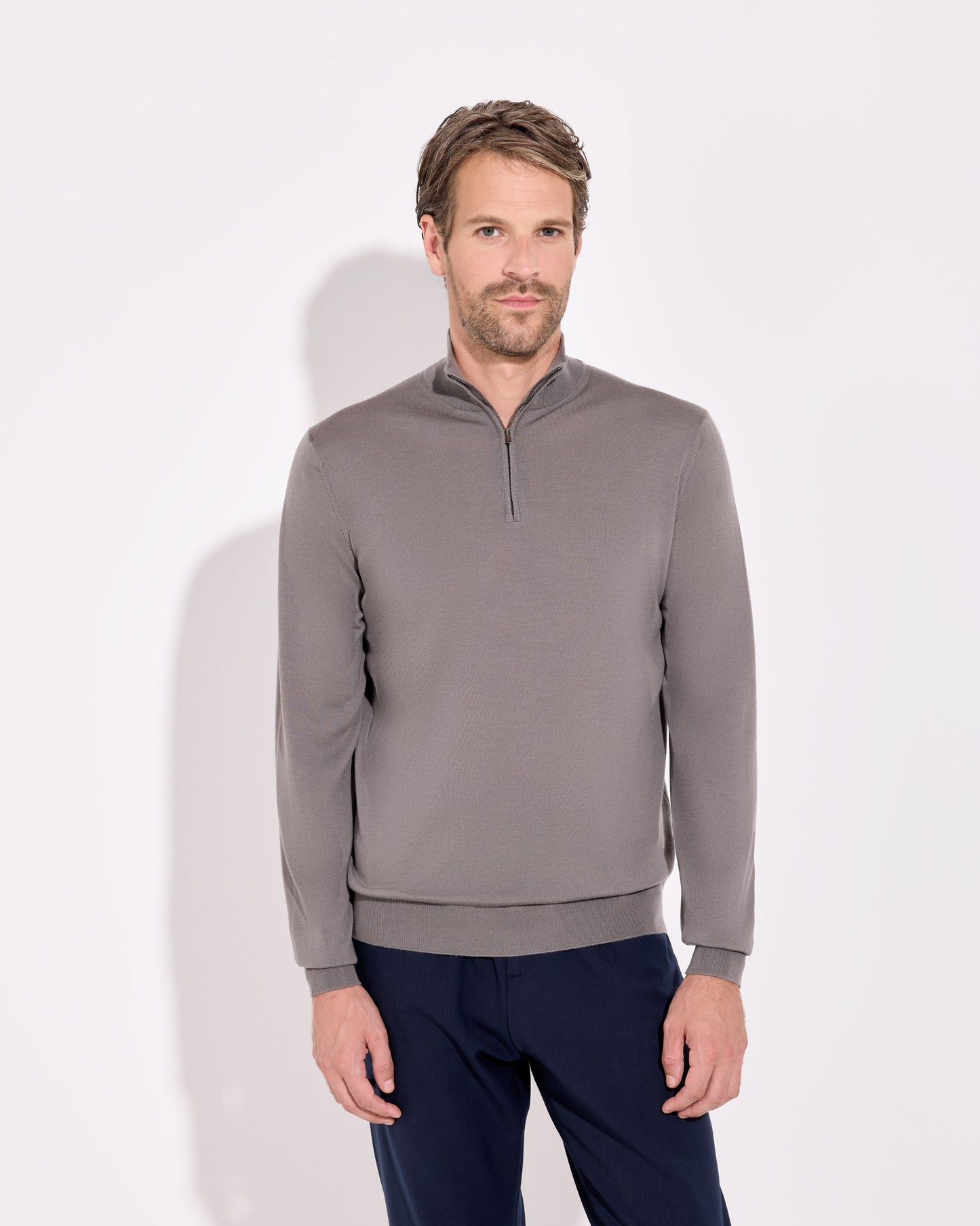Maglia mezza zip royal merino tortora