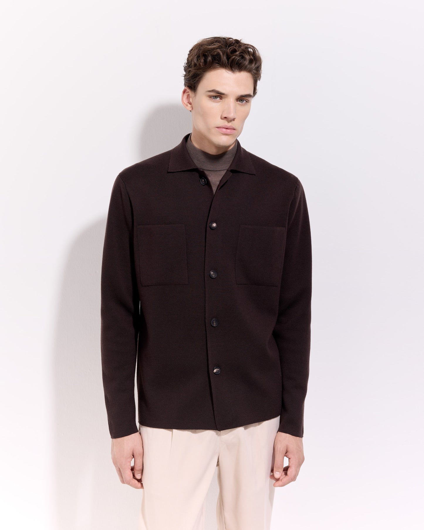 Overshirt punto milano lana merino cioccolato